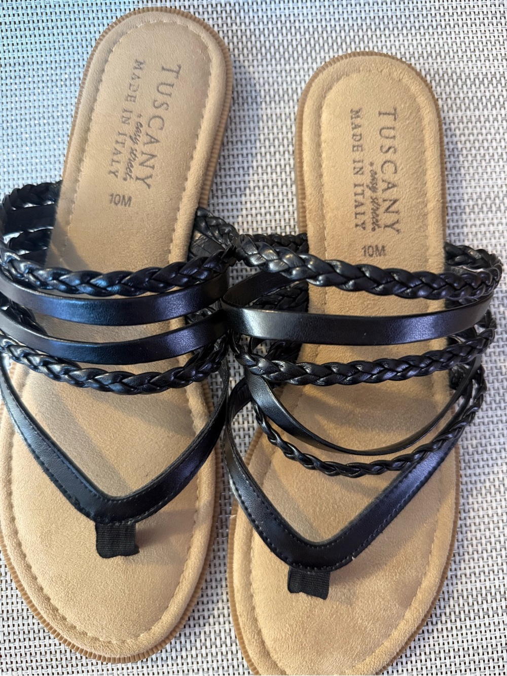 Easy Street Tuscany Black Braided and Smooth Strap Slide Sandals 10 M NEW